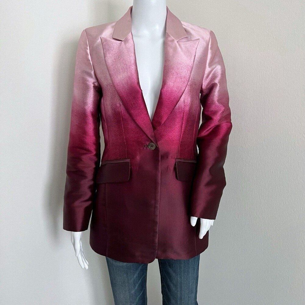 Carlisle Collection Womens Blazer Jacket Size 2 Pink Ombre Single Button Dip Dye
